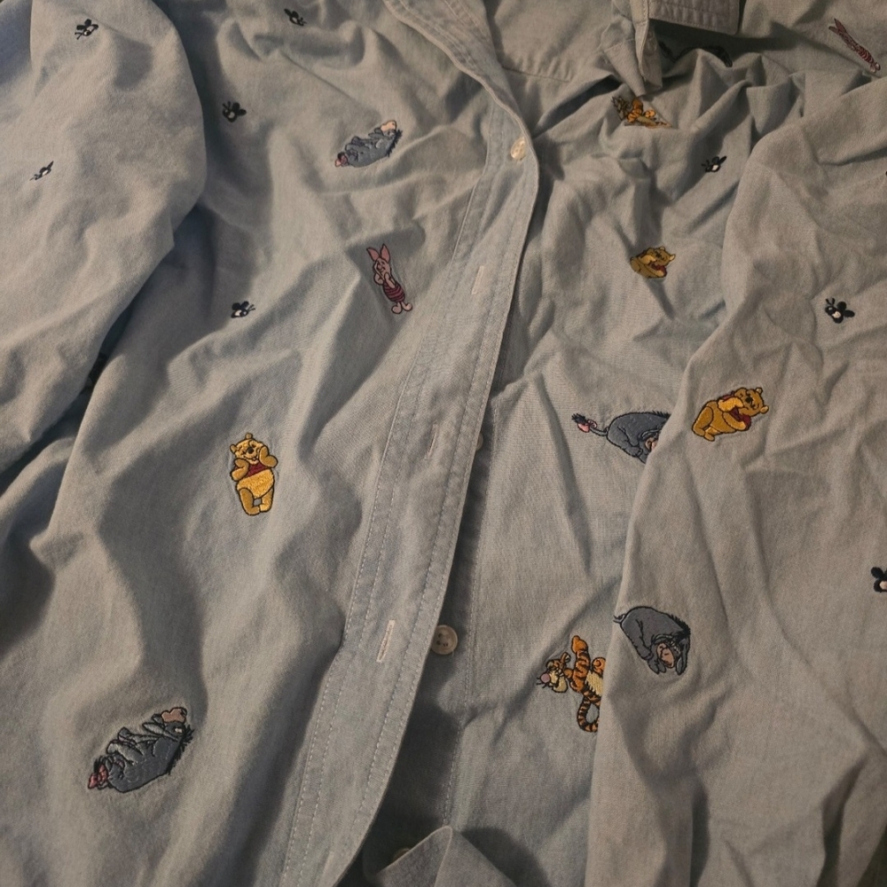 Disney Vintage Light Blue Pooh Embroidered Shirt